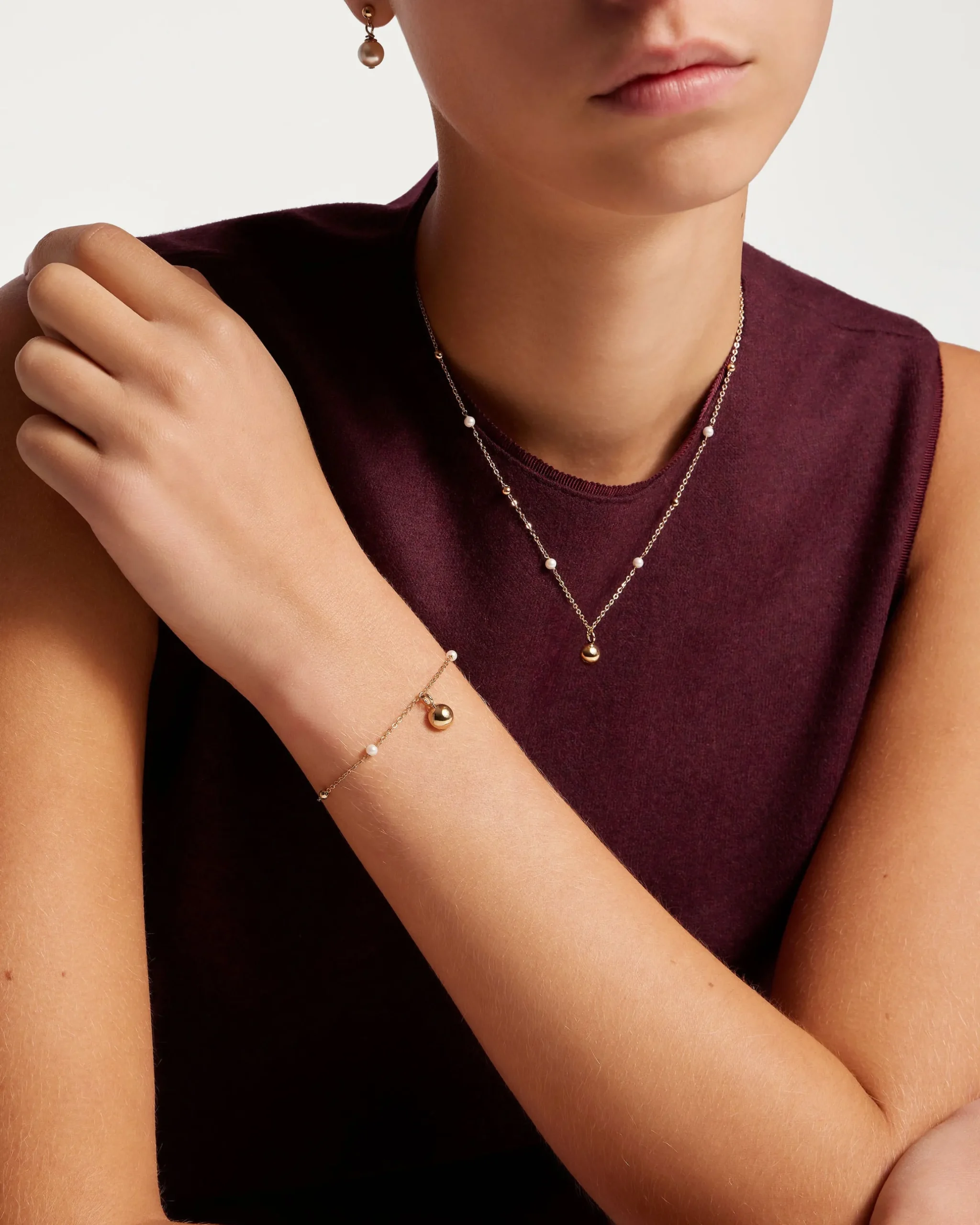 Pearl Chain Bracelet - 22 Carat Gold Gilded
